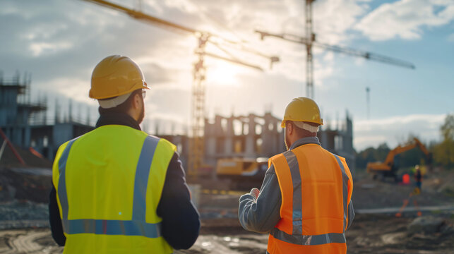 Ingénieurs et conducteurs de travaux sur un chantier de construction